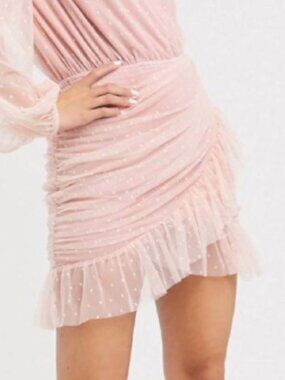 ASOS Saint Genies Polka Dot Light Pink Tulle Ruffle Mini Skirt